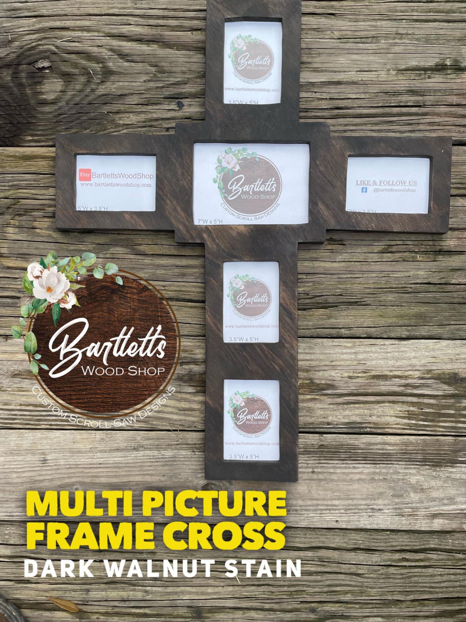 MEDIUM Multi Picture Frame Cross - Hand Cut on Scroll Saw - Cross ...