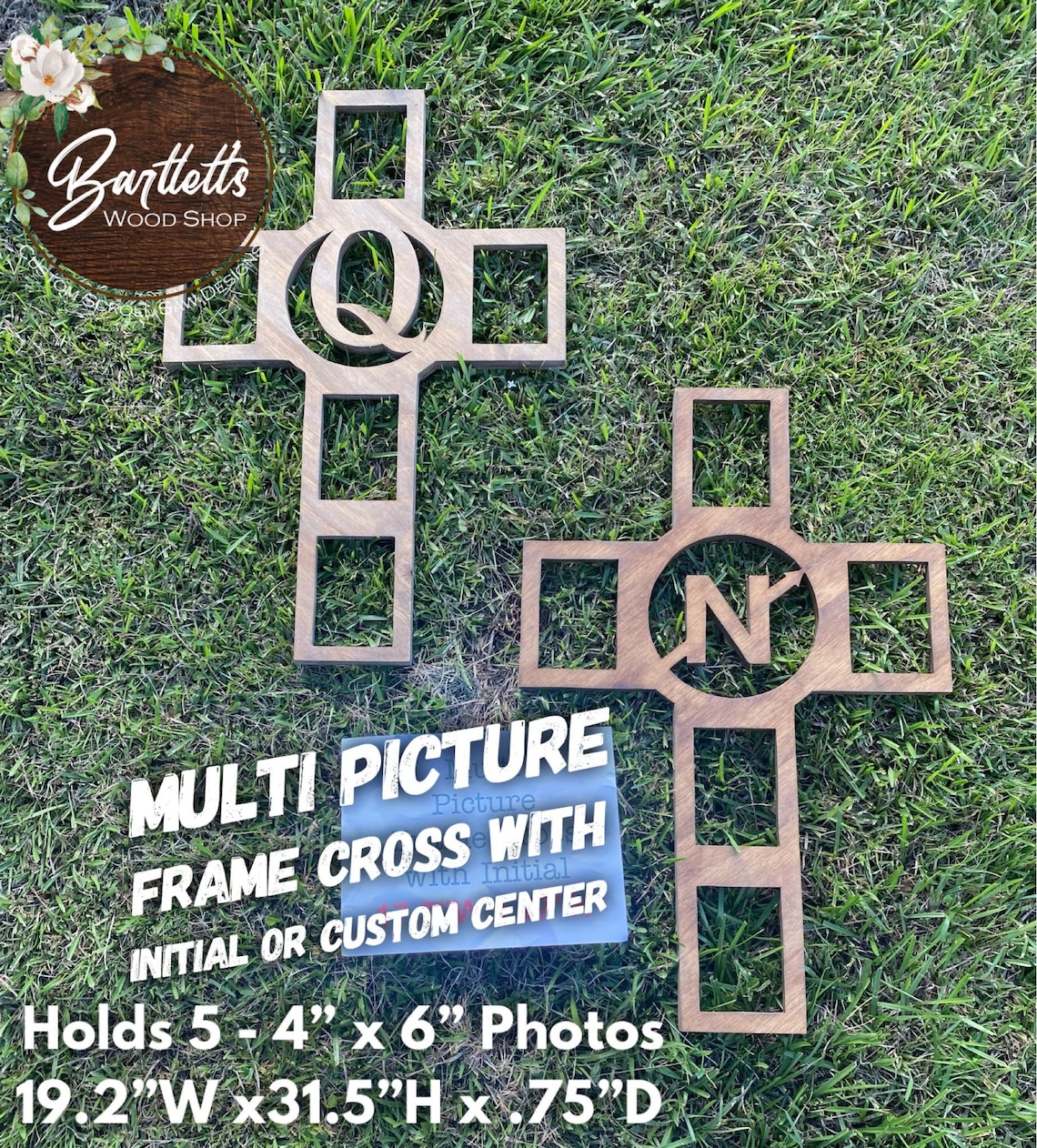 Multi Picture Frame Cross With Initial Hand Cut on Scroll Saw Cross
