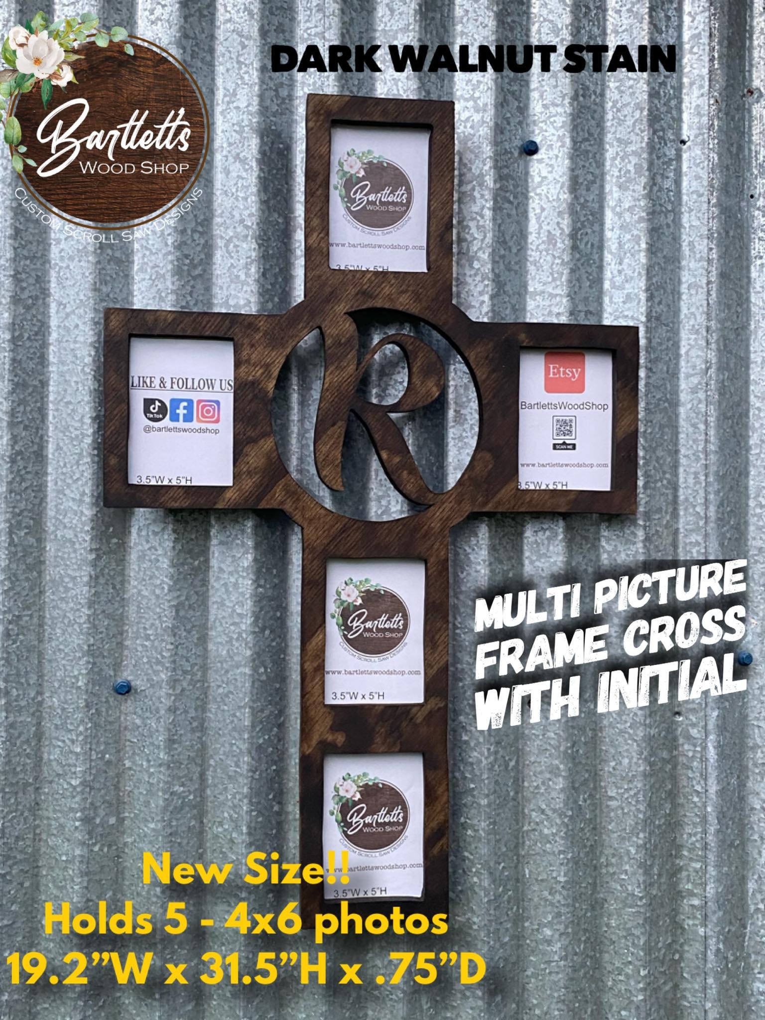 Multi Picture Frame Cross With Initial Hand Cut on Scroll Saw Cross Picture Frame Cross Picture