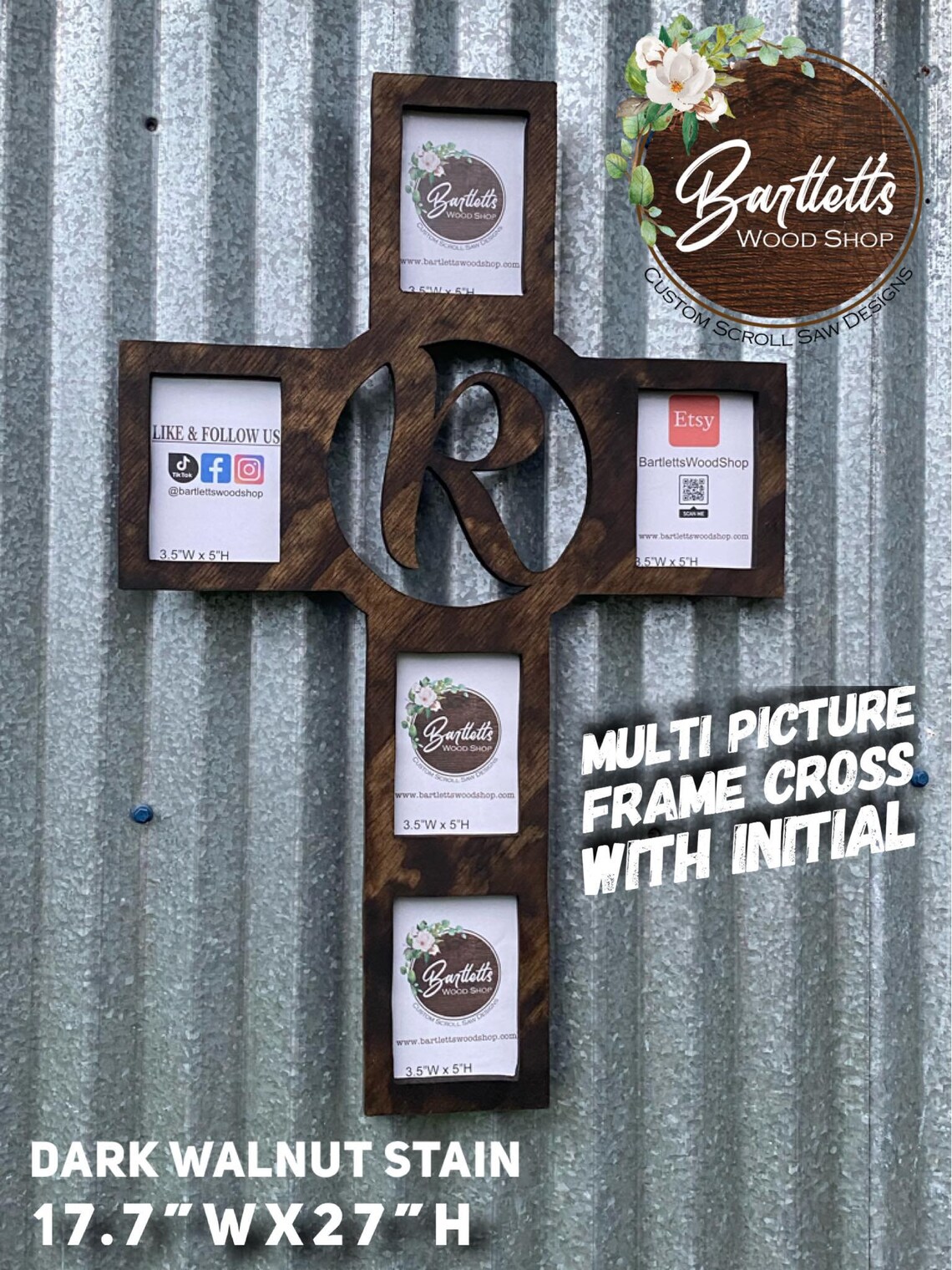 Multi Picture Frame Cross With Initial Hand Cut on Scroll - Etsy