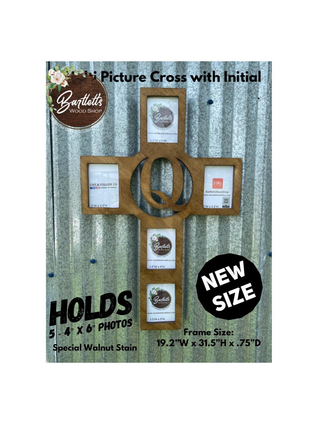 Multi Picture Frame Cross With Initial Hand Cut on Scroll Saw Cross