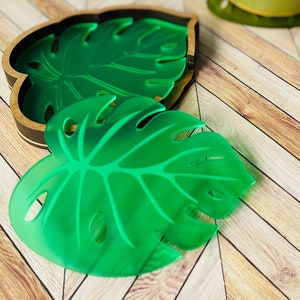 FILEOnly | Monstera Leaf Coaster set with holder | Houseplants | Plants | Acrylic | house plants | laser | SVG | Glowforge Cutter diy
