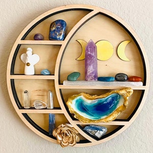 FILEOnly | 2 Shelf | Wall Essential Oil Display | Crystal | Moon Star | Goddess Trinket Tray | DIGITAL SVG FILE | Glowforge Laser Cutter diy