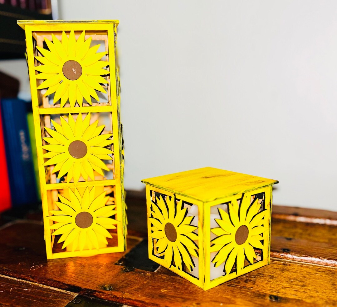 Fileonly 2 Lanterns Sunflowers DIGITAL SVG FILE Laser Cutter