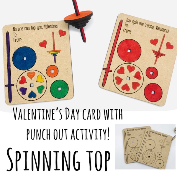 FileONLY | Valentine's Day Card | School | Spinning Top | 3mm only | DIGITAL SVG FILE | Laser Cutter | Glowforge | punch out