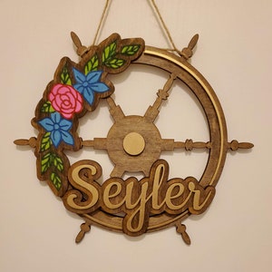 Boat Helm Hello, Welcome with Flowers sign - DIGITAL SVG FILE Only