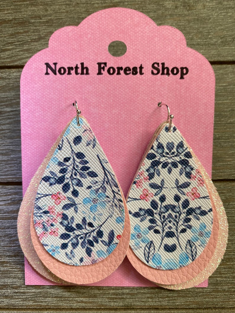 Multi-Layered Teardrop Blue Floral Earrings