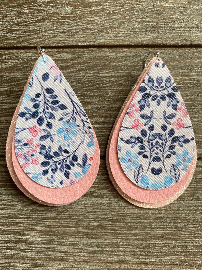 Multi-Layered Teardrop Blue Floral Earrings