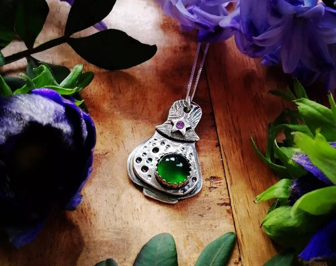 Featured listing image: Magic potion pendant - made with green agate, amethyst gemstone and eco fine silver