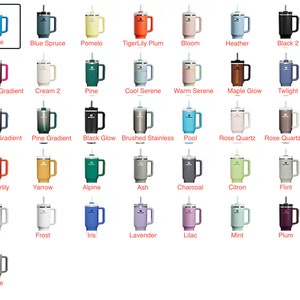 May include: A collection of insulated travel mugs in various colors, including Azure, Blue Spruce, and TigerLily Plum. Each mug has a handle, a straw, and a lid. The mugs are designed for both hot and cold beverages.