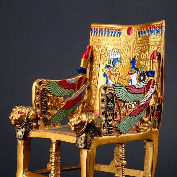 Gorgeous King Tutankhamun Throne - made from poly stone - hand painted Replica - handmade - made in Egypt