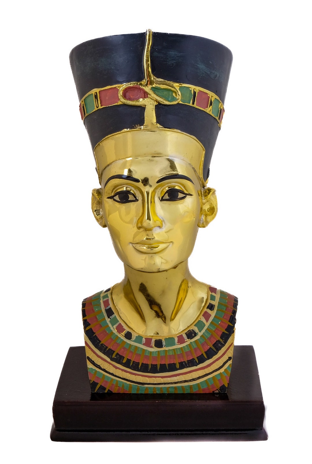 Unique Statue of Egyptian Art Queen Nefertiti Bust Gold Plated Made in