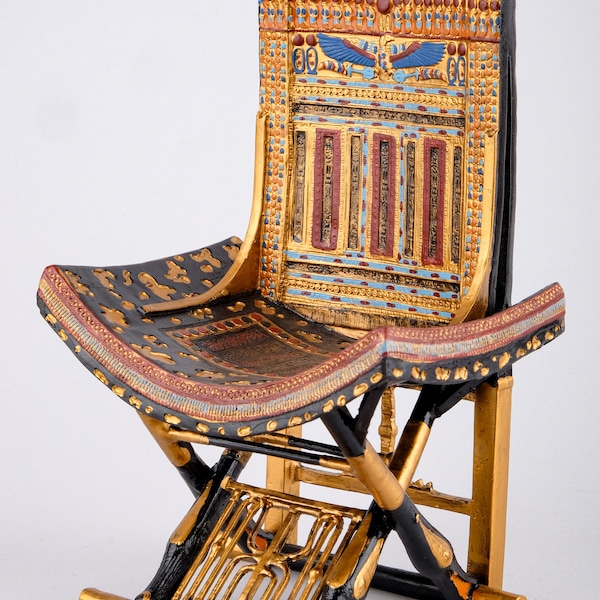 Gorgeous King Tutankhamun Throne - Handmade from poly stone with the gold painting - Replica - handmade - made in Egypt