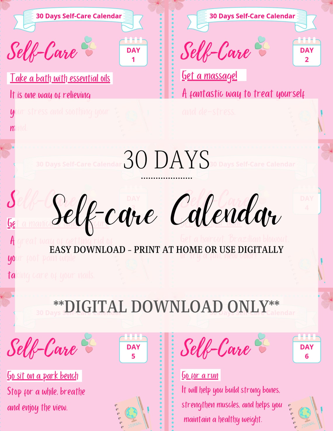 Self Care Calendar / 30 Days / Digital Download Etsy UK