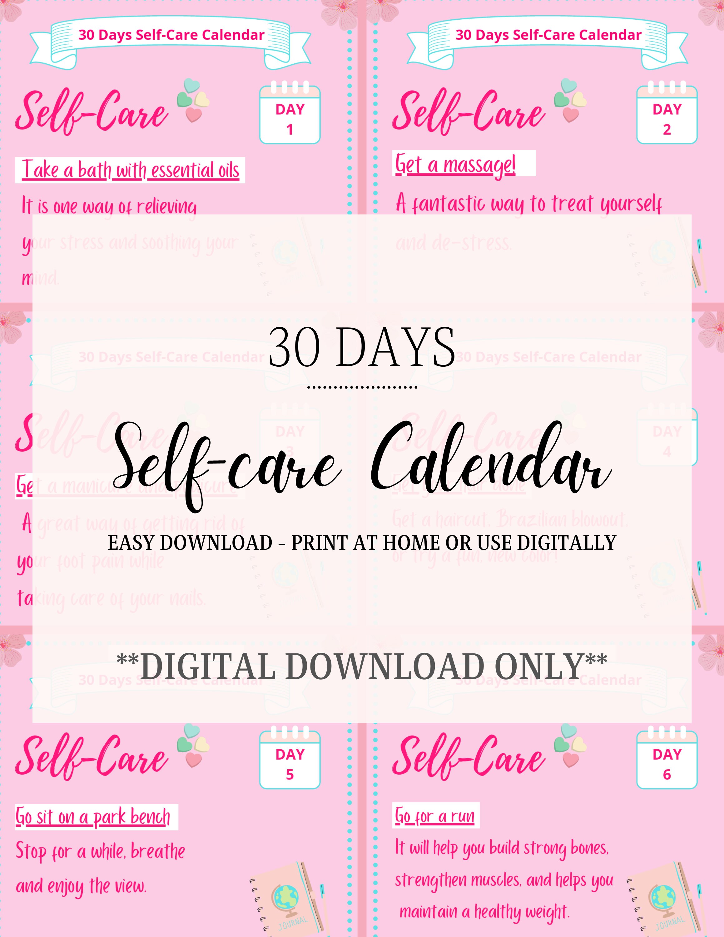 Self Care Calendar / 30 Days / Digital Download - Etsy
