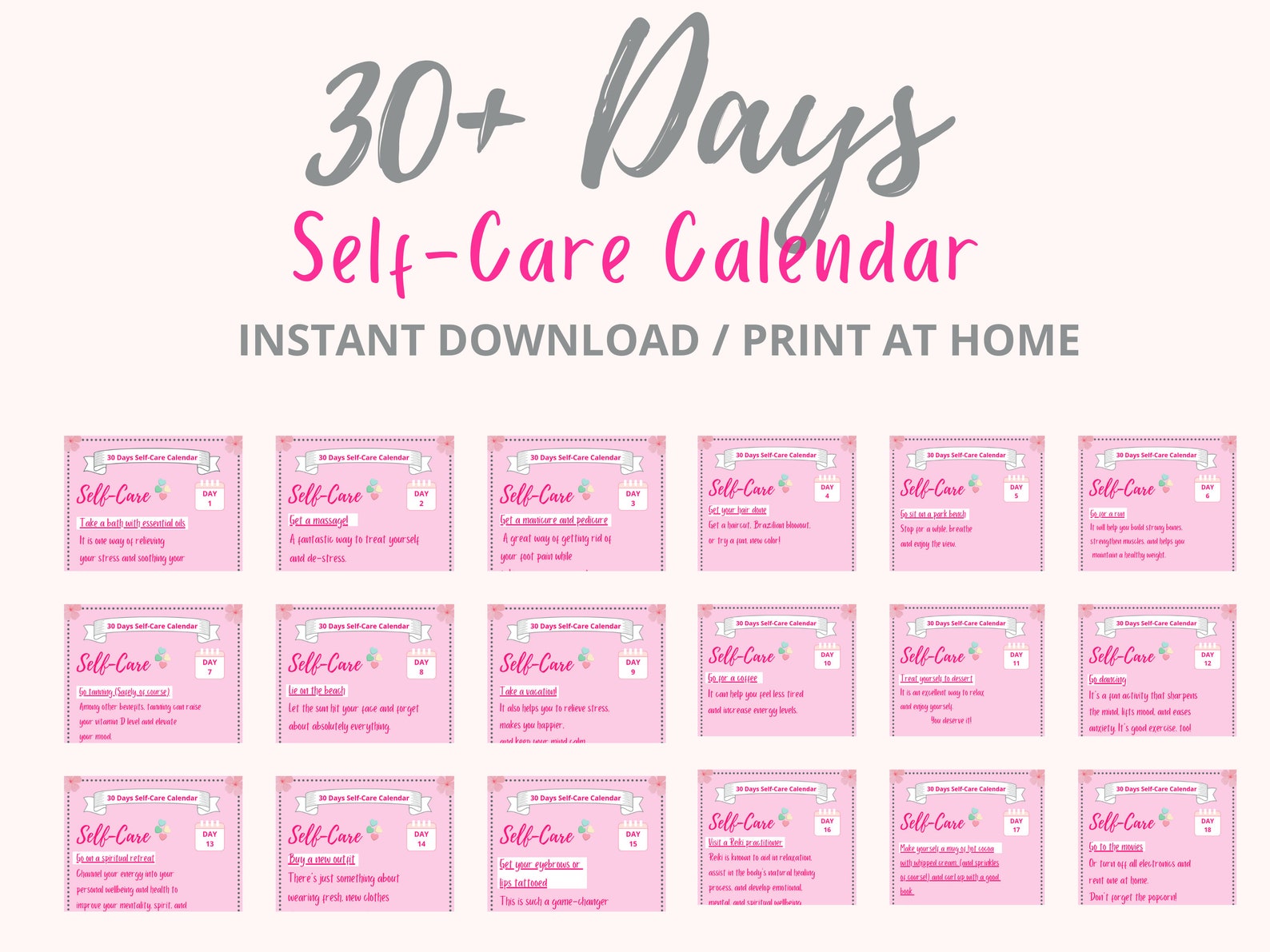 Self Care Calendar / 30 days / Digital Download Etsy.de