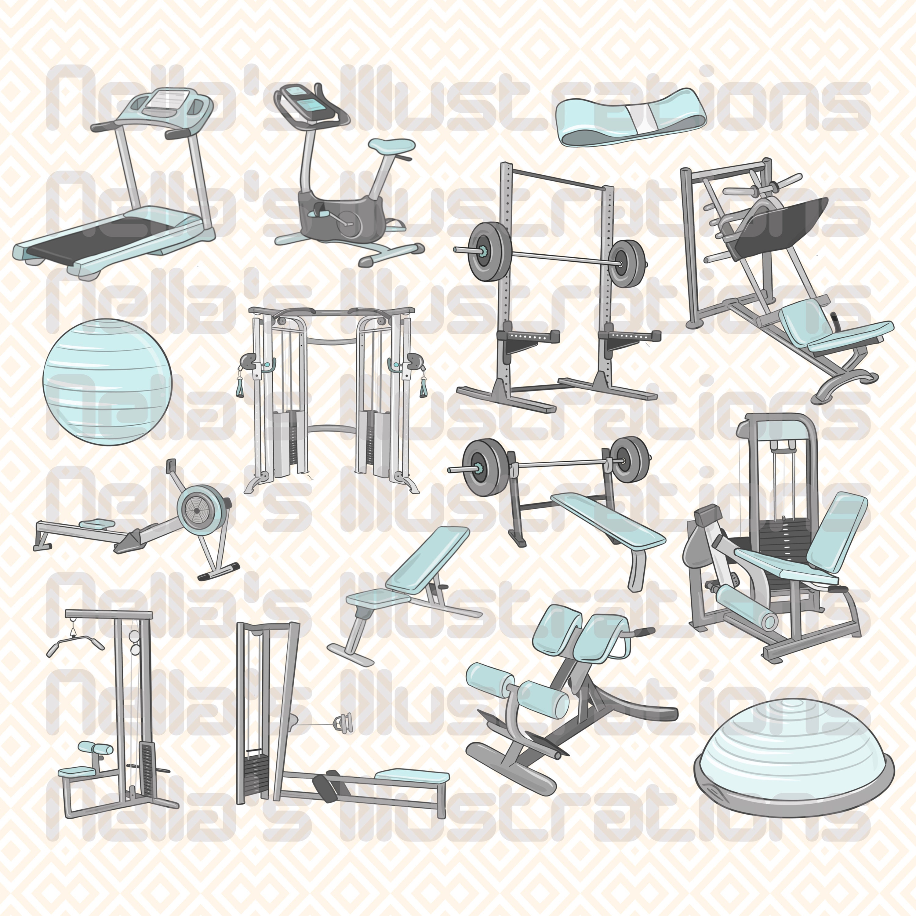 Fitness Set, Gym Equipment Tools Graphic by Omarok1Art · Creative Fabrica
