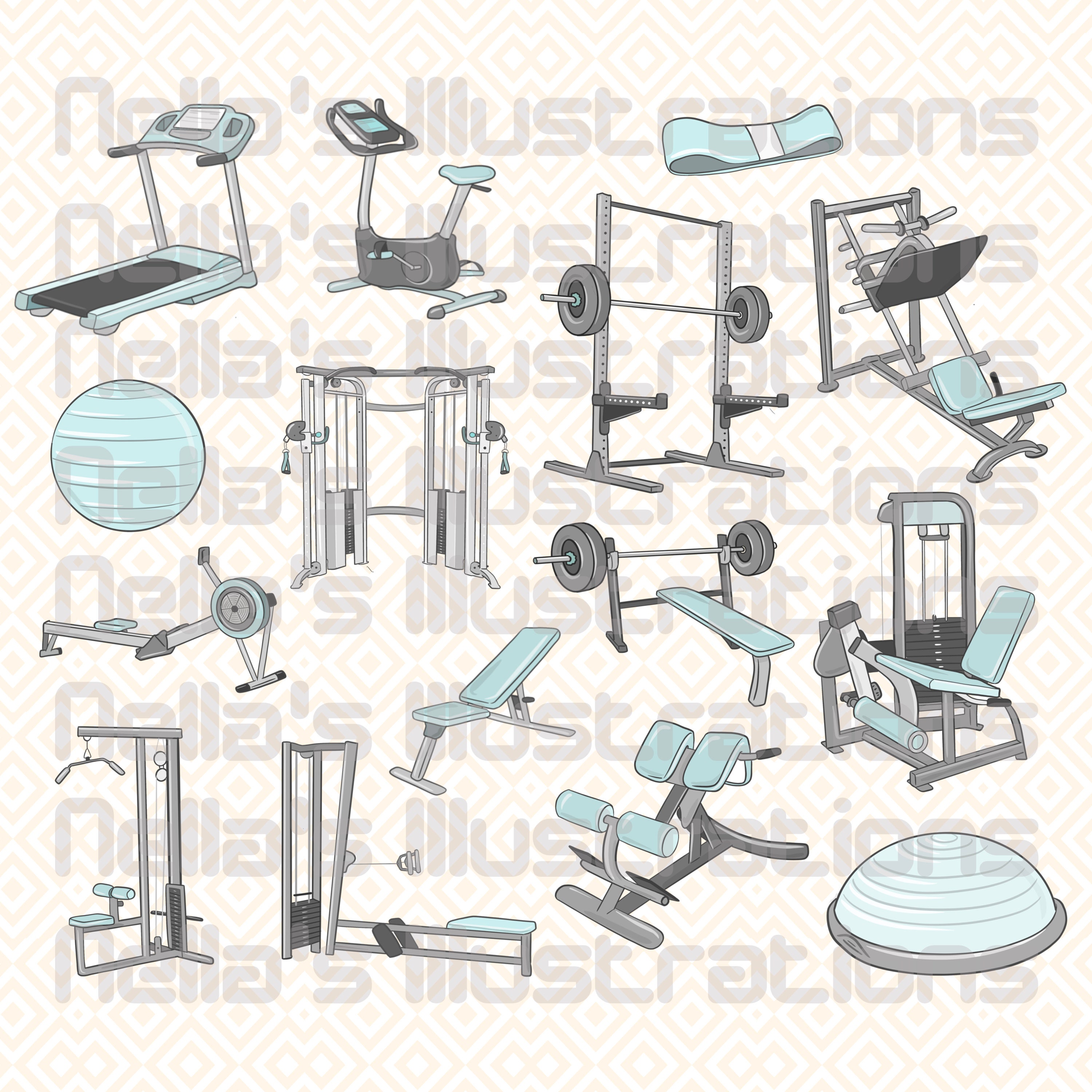 Workout Guide Grafik / Gym Machines Fitness Equipment Clipart Etsy