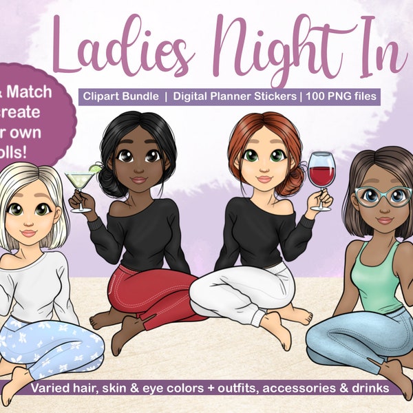 Best Friends Drinking Cocktails Clipart | Fashion Girls Wine Clipart SVG | Customizable Dolls PNG | Mix Match Doll Sublimation Clipart