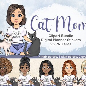Meisje met kat clipart SVG | Kat moeder clipart bundel | Sublimatie van PNG-bestanden | commercieel gebruik chibi SVG | Digitale planner-sticker |