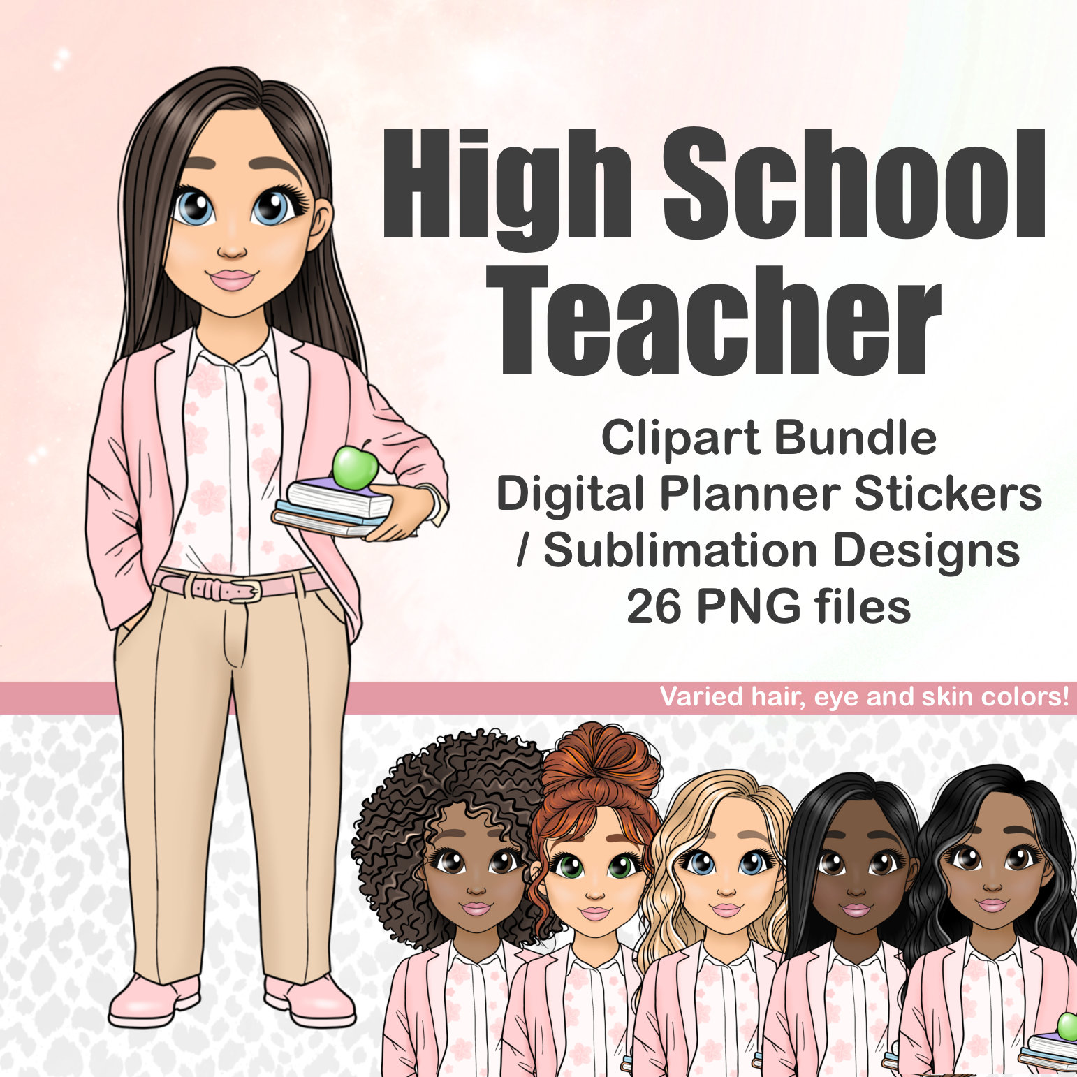 Handgetekende middelbare school leraar clipart, kawaii elementaire mode  meisje png, kinderopvang chibi pop afdrukbare sticker, planner sublimatie -  Etsy België, image size:1542x1542