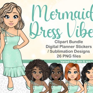 Glam Girl Clipart, decalcomania stampabile ragazza, adesivi personalizzati fustellati, clipart ragazza glamour, adesivo pianificatore sirena in formato SVG, download immediato PNG