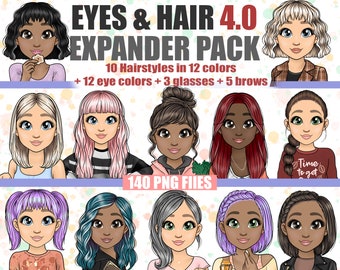 Customisable Hairstyle Clipart Bundle, Hair Digital Planner PNG, Overlay Sublimation Hair Art, Space buns Activity Girl Expander Pack