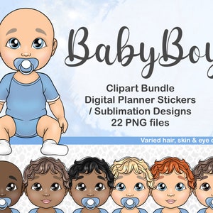 Baby Boy Clipart, Pasgeboren Familie PNG-bestanden, Baby Shower Uitnodiging Illustratie, Moeder Te Zijn Sublimatie bestanden, Digitale Planner Chibi Doll,