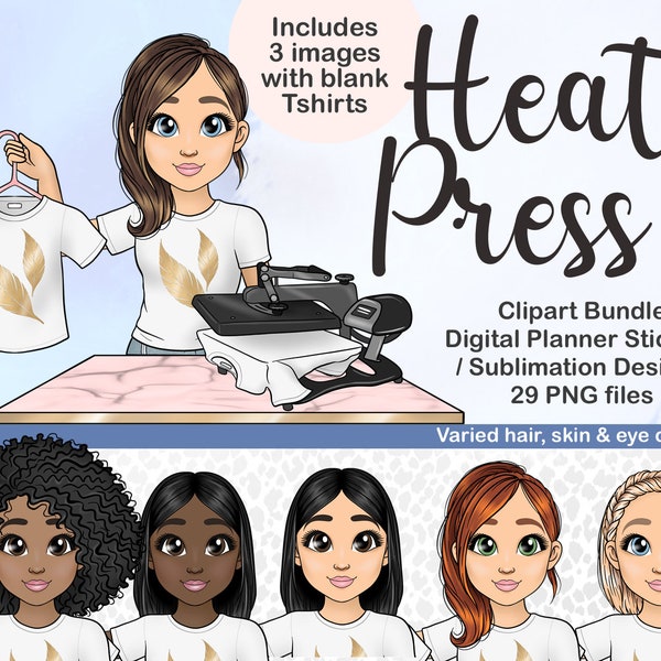 Heat Press T-shirt Girl Clipart, Crafty Vinyl Transfer Woman PNG, Crafting Shirt Sublimation Maker Mom, DIY Business Logo, Printable Sticker