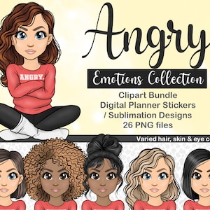 Imágenes prediseñadas de niña enojada, imágenes prediseñadas de sentimientos, archivos PNG tube, imágenes prediseñadas para maestros, imágenes PNG de emociones, imágenes prediseñadas para niños, pegatinas precortadas para planificador