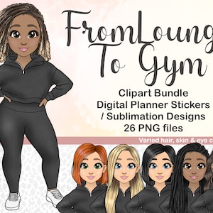 Tracksuit Curvy Girl Clipart, Black Girl Clipart, Woman with Locs Afro Hair Digital Planner Sticker, Melanin Queen Lady Sublimation Files