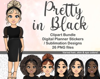 Boss Babe Black Outfit Fashion Girl PNG, Girlboss Digital Planner Doll, Black Girl Clipart, Printable Chibi Emotes, Sublimation Files SVG