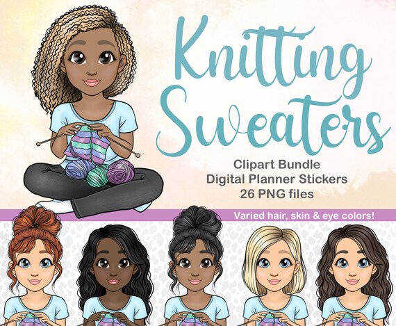 Knit Clipart Girl | Mom Chore Planner | Activity Printable Digital Sticker | Cartoon Mom Files |  Cute Girl Sticker / crafty Girl Crafting