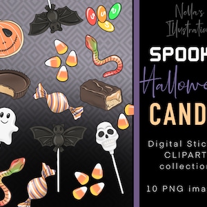 Hand drawn Halloween Candy clipart / spooky clipart / printable Halloween clipart, Printable Halloween Candy sticker, Trick or Treat clipart