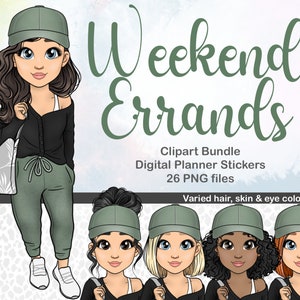 Recados de fin de semana chica clipart / archivo de actividad de mamá / lindo avatar SVG / fin de semana ocupado pegatina imprimible / Crafty Girl Clipart / Fashion Girl PNG