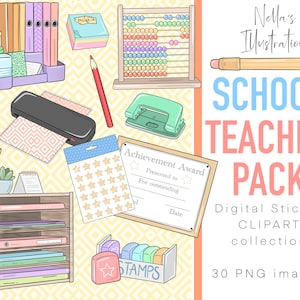 Digitale Planer Sticker Schule, Sticky Note Clipart Bundle, Lehrer Clipart Bundle / Klassenzimmer digitale Sticker / Schule druckbare Clipart