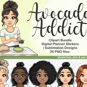 Avocado Liebhaber Clipart, Avo Toast Brunch PNG, Avo Cuddle Girl Digital Planner Sticker, Vegan Tumbler Sublimation Datei, Gesundes Essen druckbar