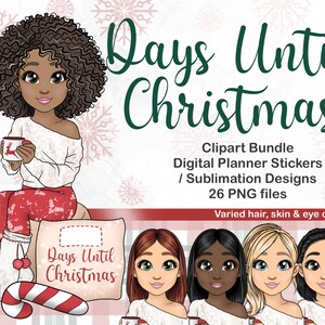 Hand gezeichnete Weihnachts-Countdown-Mädchen Clipart, Tage bis zu Weihnachten Puppe PNG, festliche Zuckerstange Frau druckbare Aufkleber, Frau Tumbler Sublimation