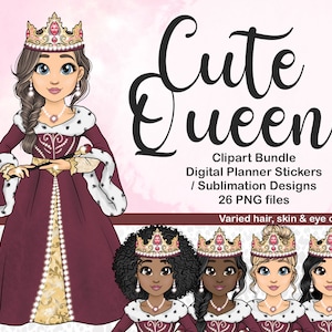 Schattige koningin clipart, koninklijke prinses Lady PNG, koninkrijk illustratie, sublimatie bestand, kinder planner clipart, Alice in Wonderland pop,