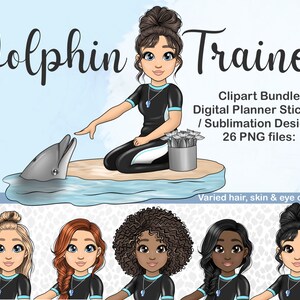 Dauphin formateur fille Clipart, illustration de la vie marine baleine PNG, marsouin numérique planificateur autocollant, attraction touristique SVG, parc à thème Zoo