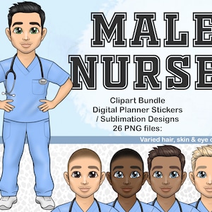 Male Nurse Clipart, Man in Scrubs PNG, Doctor Printable Sticker, Customisable Medical Men Sublimation SVG File, Hospital Childrens Clipart