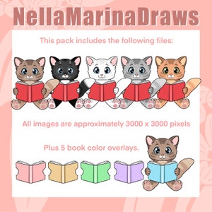 Reading Cat Clipart, Kitten With Book PNG Printable Sticker, Cute ...
