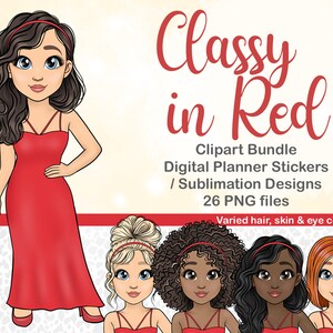 Ragazza in vestito rosso PNG, clipart ragazza glamour, download istantaneo PNG, adesivi stampabili per uso commerciale, adesivo pianificatore onenote, ragazza kawaii
