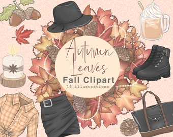 Cozy Autumn Clipart, Autumn Clipart England, Autumn Fashion Girl Clipart, Autumn Berry Wreath Clipart, Autumn Aesthetic Clipart, Fall PNG