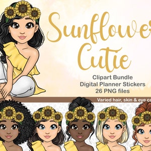 Sunflower Girl clipart, Cute Summer Vibes Girl clipart, Sunflower Tumbler PNG, Jeans Girl Clipart, Black Girl PNG, Girls PnG for Sublimation