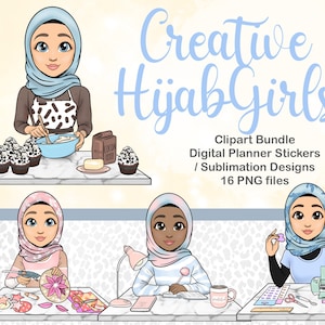 Hijab Clipart, Hijab Doll, Hijab SVG, Hijab Illustration, Crafting Girl, Téléchargement instantané, Téléchargement sublimation, Fichiers PNG, Planner Sticker