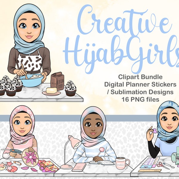 Hijab Clipart, Hijab Doll, Hijab SVG, Hijab Illustration, Crafting Girl, Instant Download, Sublimation Download, PNG files, Planner Sticker