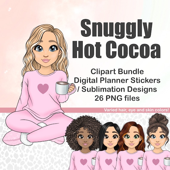 Hot Cocoa Chibi Doll, Kawaii Fashion Hot Chocolate Fashion Girl Clipart, Cute Cosy Planner Printable Sticker, Black Tumbler Sublimation PNG