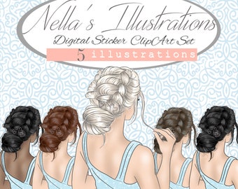 Hairstyle clipart bundle commercial use / elegant woman png / hairstyle fashion girl digital planner sticker / Messy Bun Fashion Clipart PNG