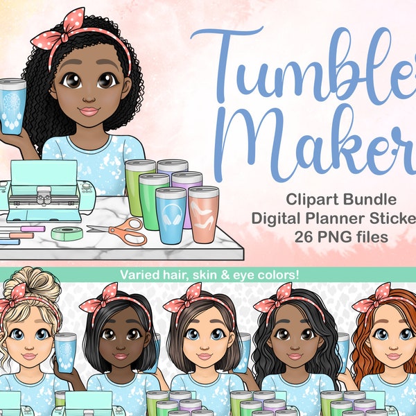 Tumbler Maker Crafting Girl Clipart / Crafter Logo / Tumbler Sublimation / Sticker Machine Clipart / Boss Lady Tumblr PNG / PLR Digital Art